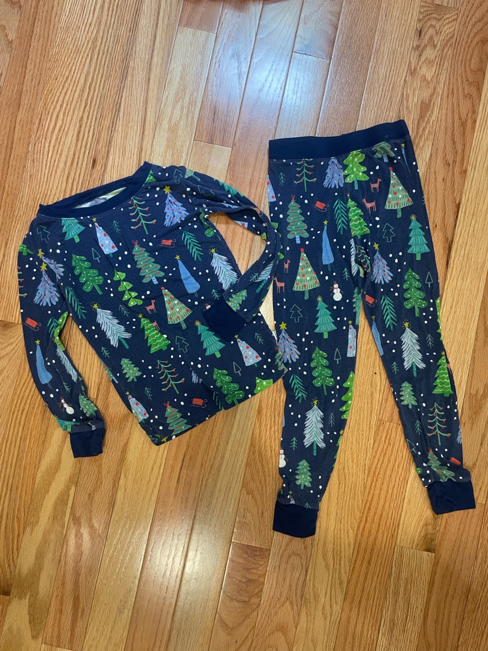 Kids Navy Holiday Tree Pajama Set